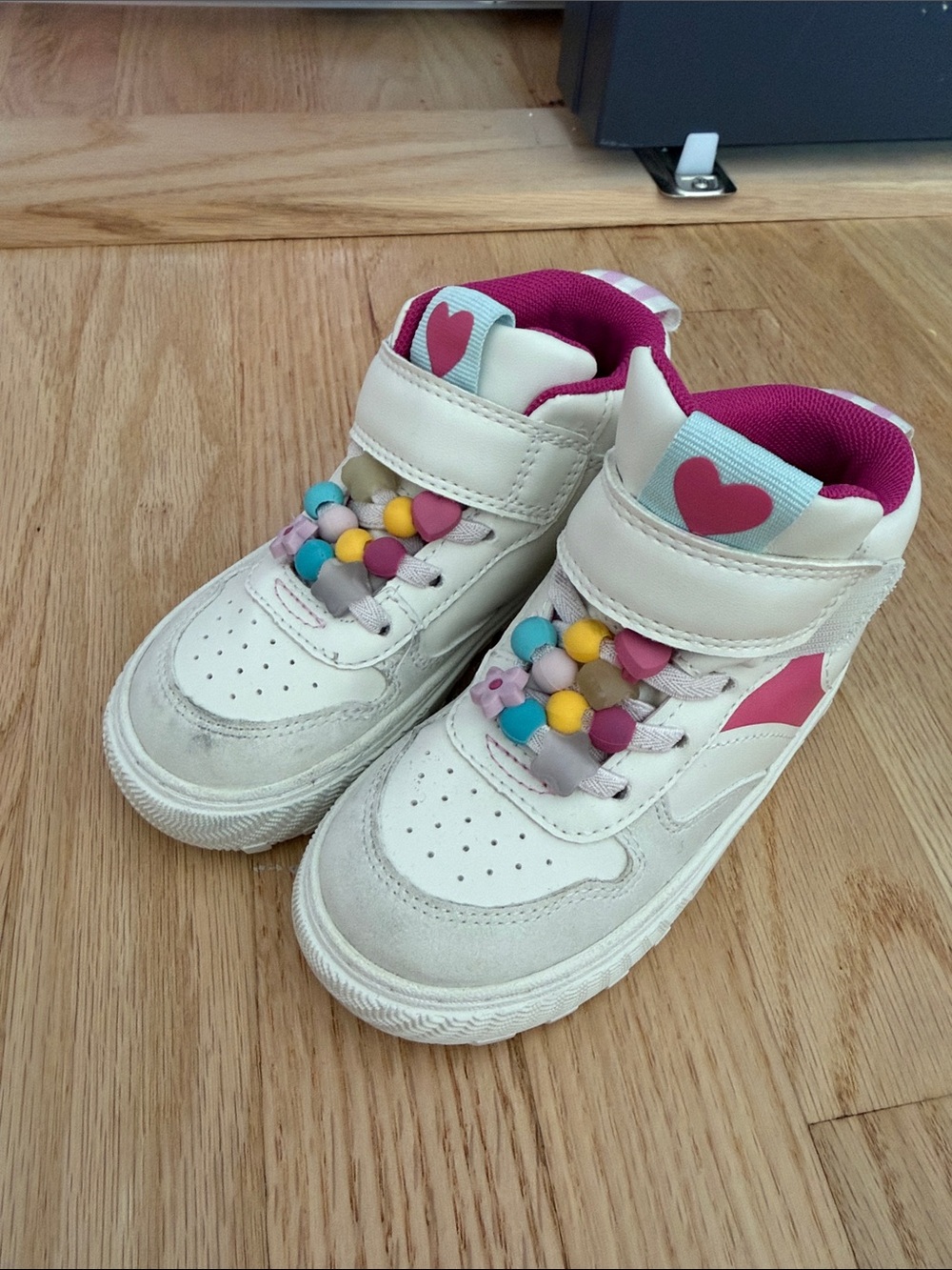 Zara White and Pink Heart Kids High-Top Sneakers